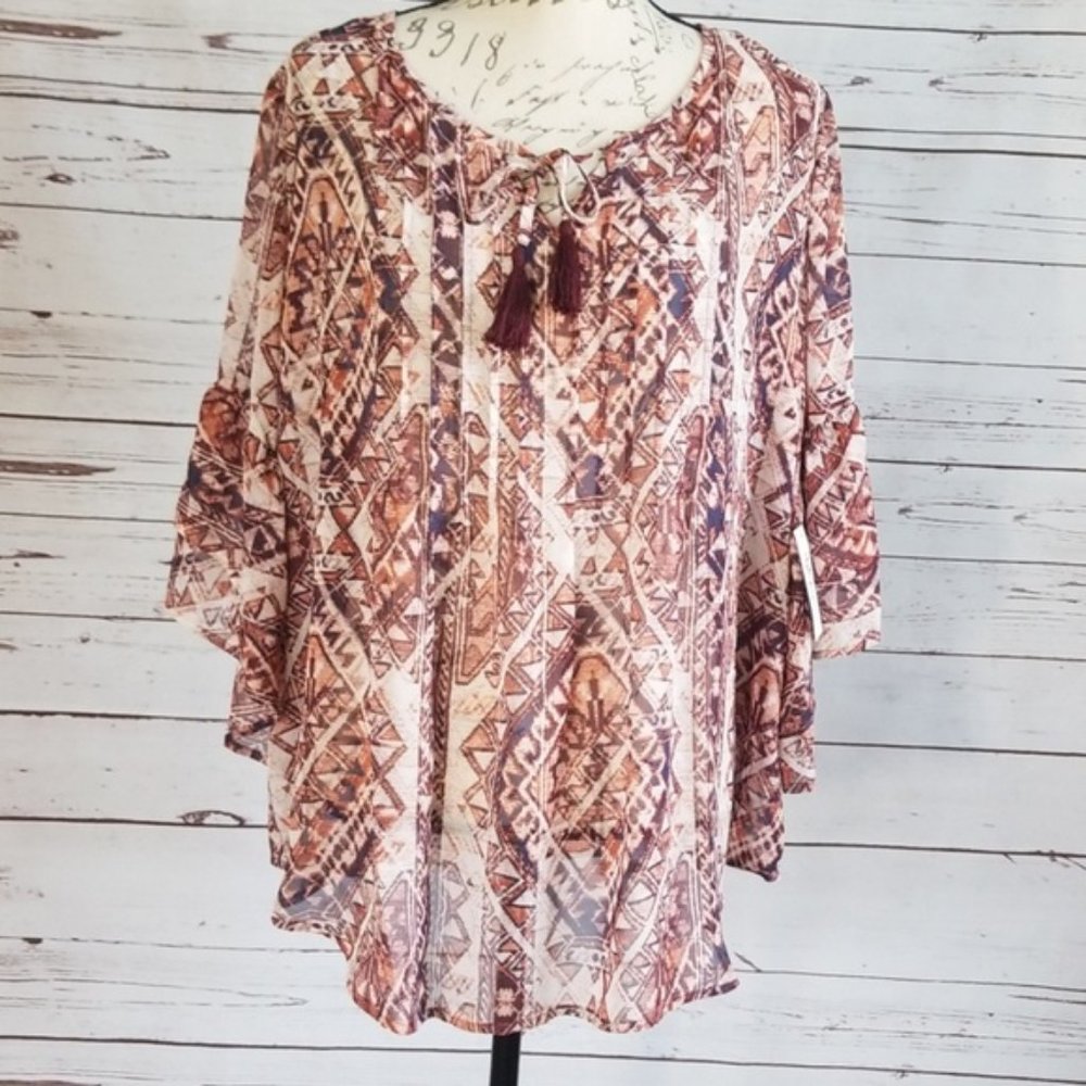 WT Style & Co aztec boho sheer tassle tie necklin